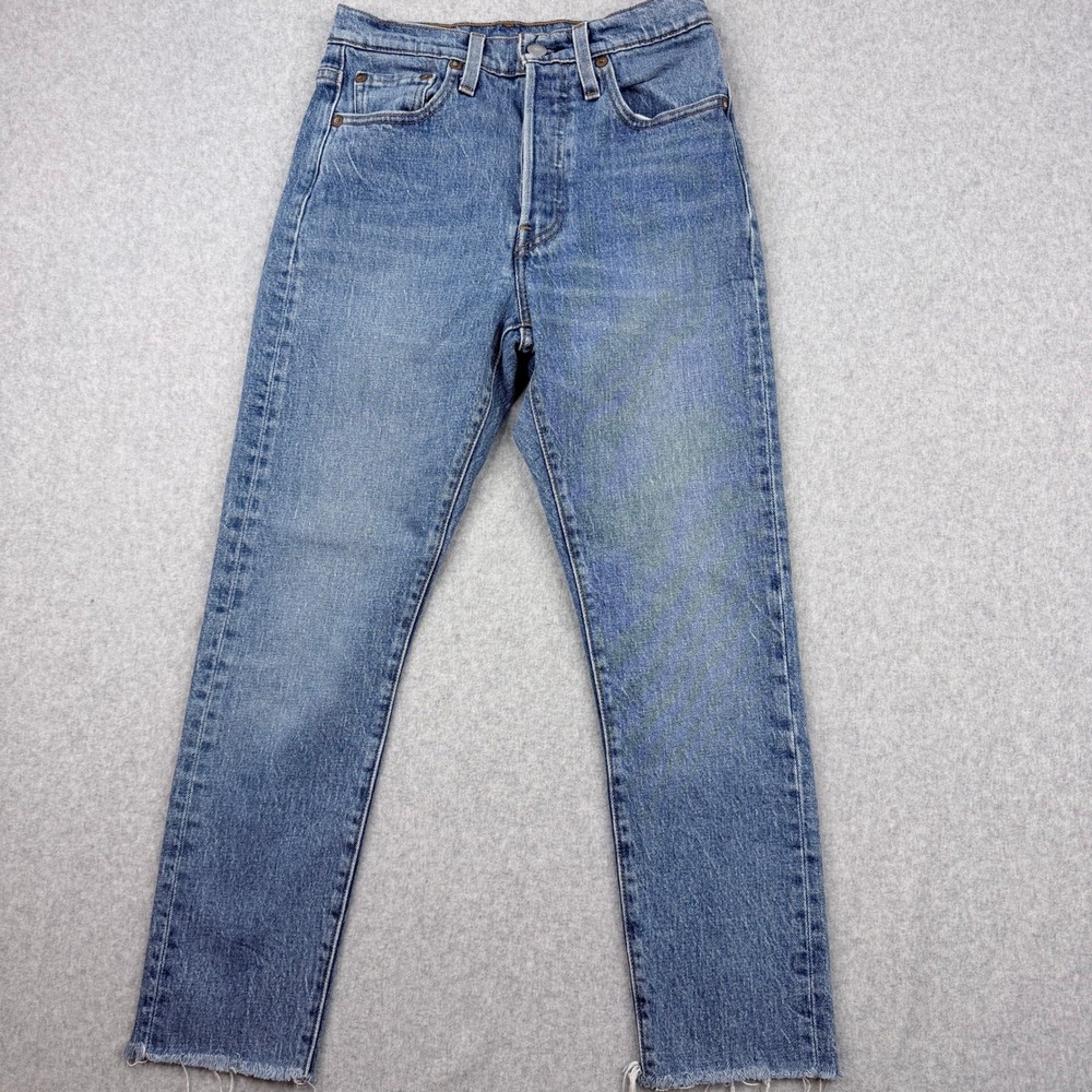Levis Premium 501 Skinny Jeans Womens 25 Blue Denim Raw Hem 29502-0064
